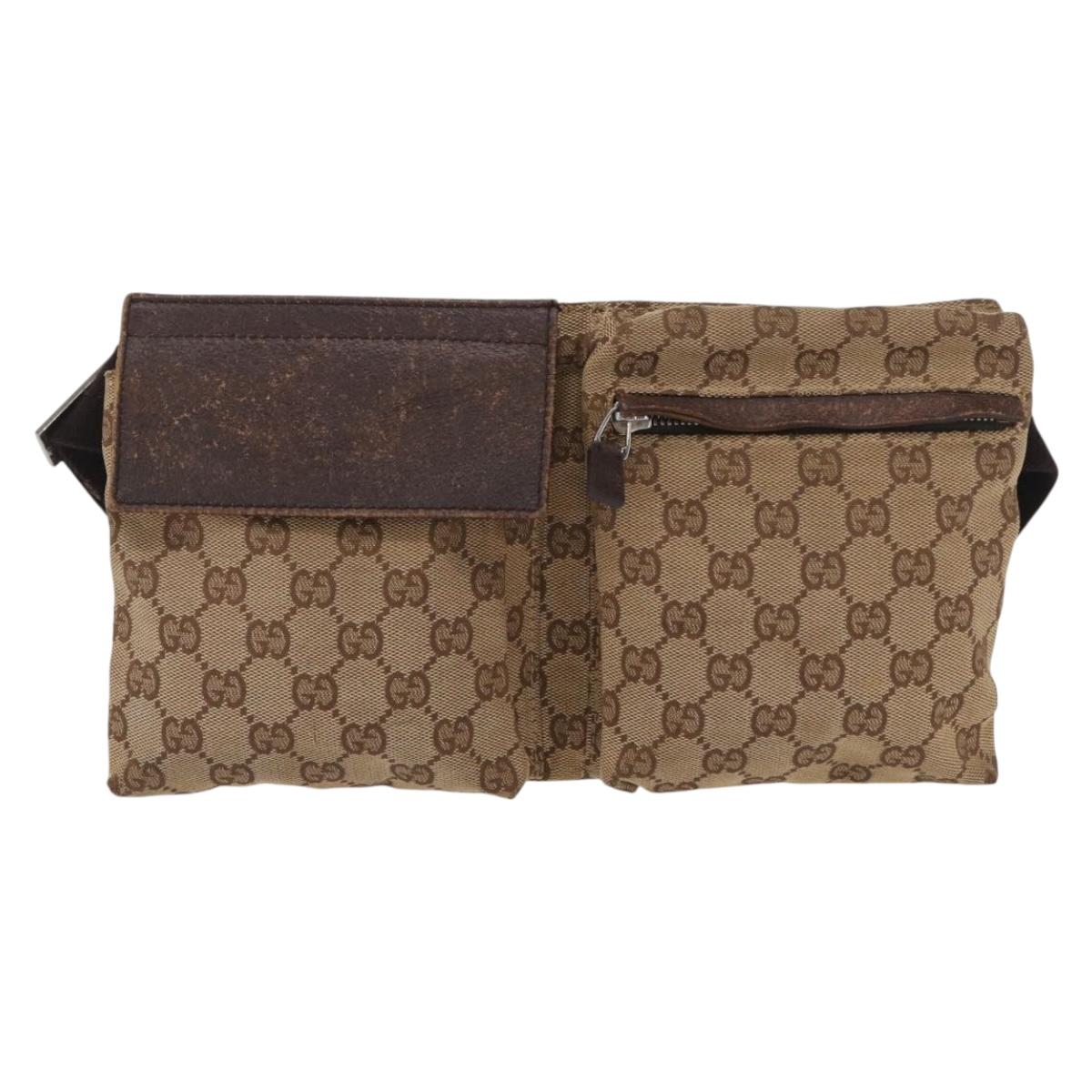 GUCCI GG Canvas Waist bag Beige Silver 28566 Auth BAZ040