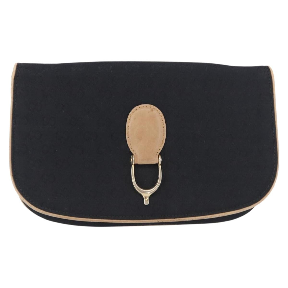 GUCCI GG Canvas Shoulder Bag Black Gold Auth BAZ042