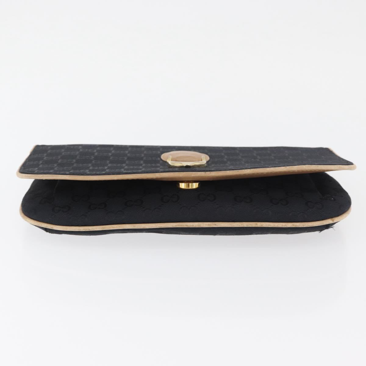 GUCCI GG Canvas Shoulder Bag Black Gold Auth BAZ042