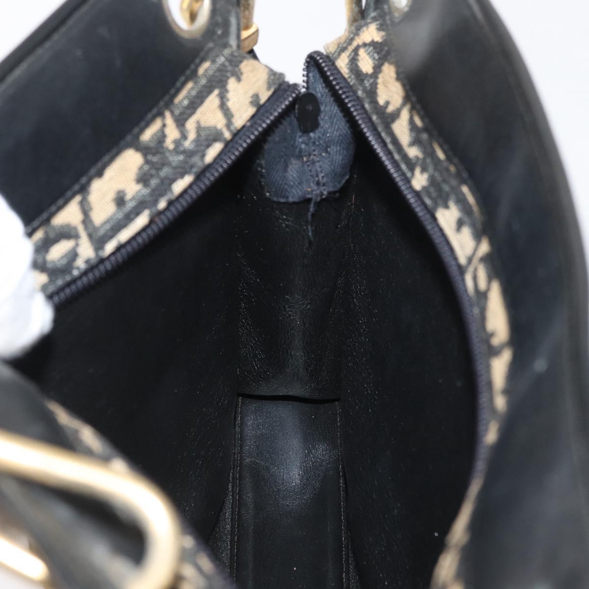 Christian Dior Trotter Canvas Shoulder Bag Navy Gold Auth BAZ047