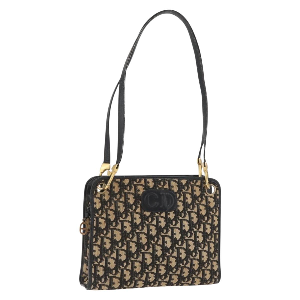 Christian Dior Trotter Canvas Shoulder Bag Navy Gold Auth BAZ047
