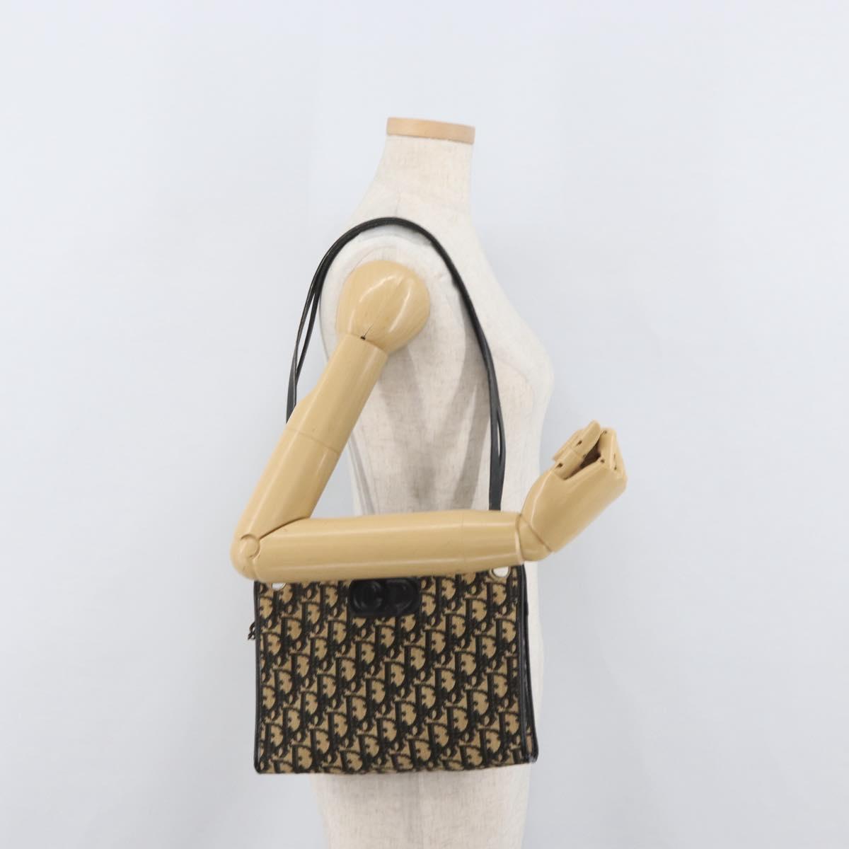 Christian Dior Trotter Canvas Shoulder Bag Navy Gold Auth BAZ047
