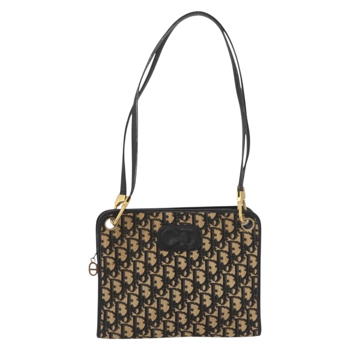 Christian Dior Trotter Canvas Shoulder Bag Navy Gold Auth BAZ047