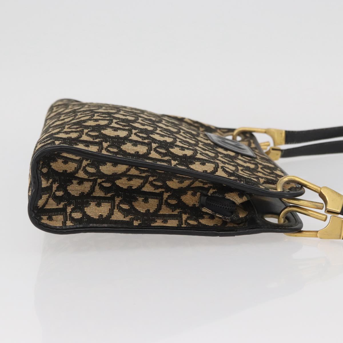 Christian Dior Trotter Canvas Shoulder Bag Navy Gold Auth BAZ047