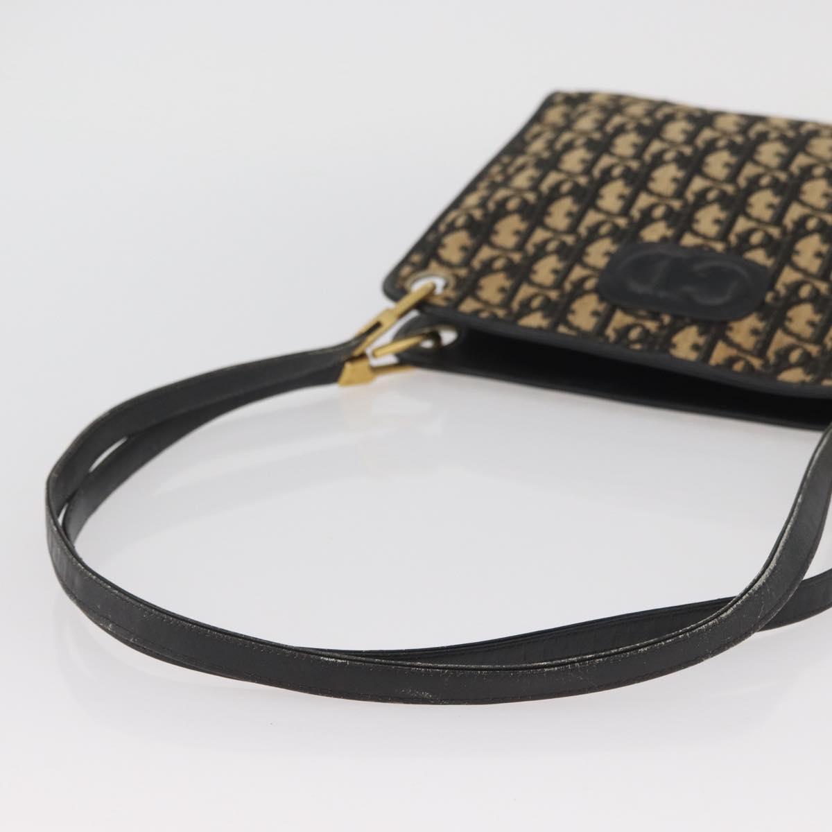Christian Dior Trotter Canvas Shoulder Bag Navy Gold Auth BAZ047