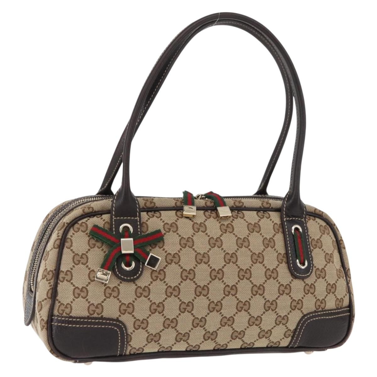 GUCCI GG Canvas Web Sherry Line Princi Hand Bag Beige Gold 161720 Auth BAZ048A