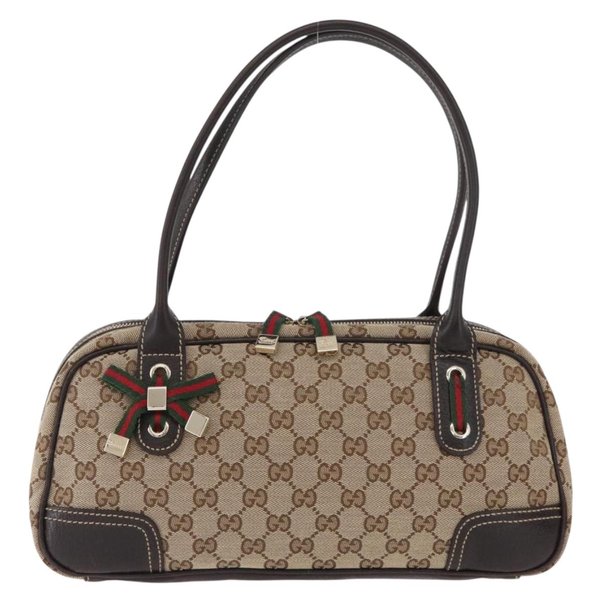 GUCCI GG Canvas Web Sherry Line Princi Hand Bag Beige Gold 161720 Auth BAZ048A
