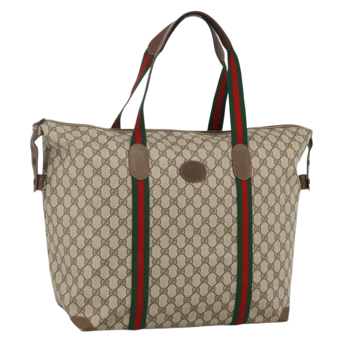 GUCCI GG Supreme Web Sherry Line Boston Bag PVC Beige Gold 89 19 012 Auth BAZ049