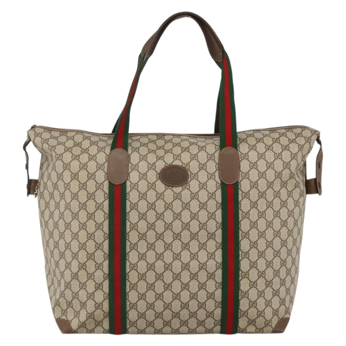 GUCCI GG Supreme Web Sherry Line Boston Bag PVC Beige Gold 89 19 012 Auth BAZ049