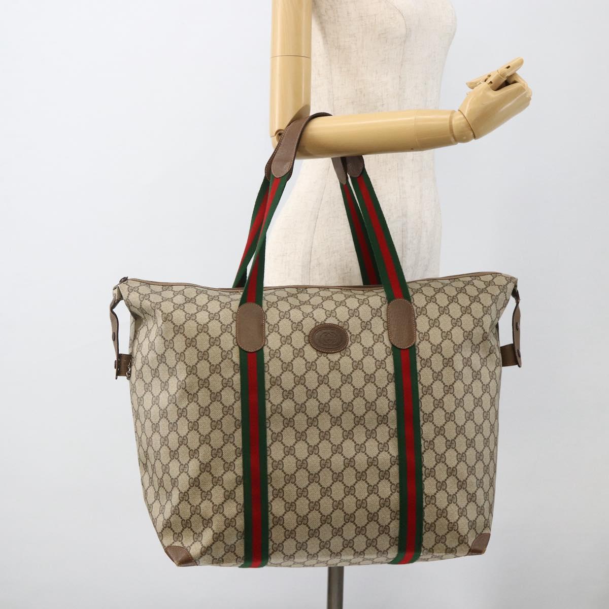 GUCCI GG Supreme Web Sherry Line Boston Bag PVC Beige Gold 89 19 012 Auth BAZ049