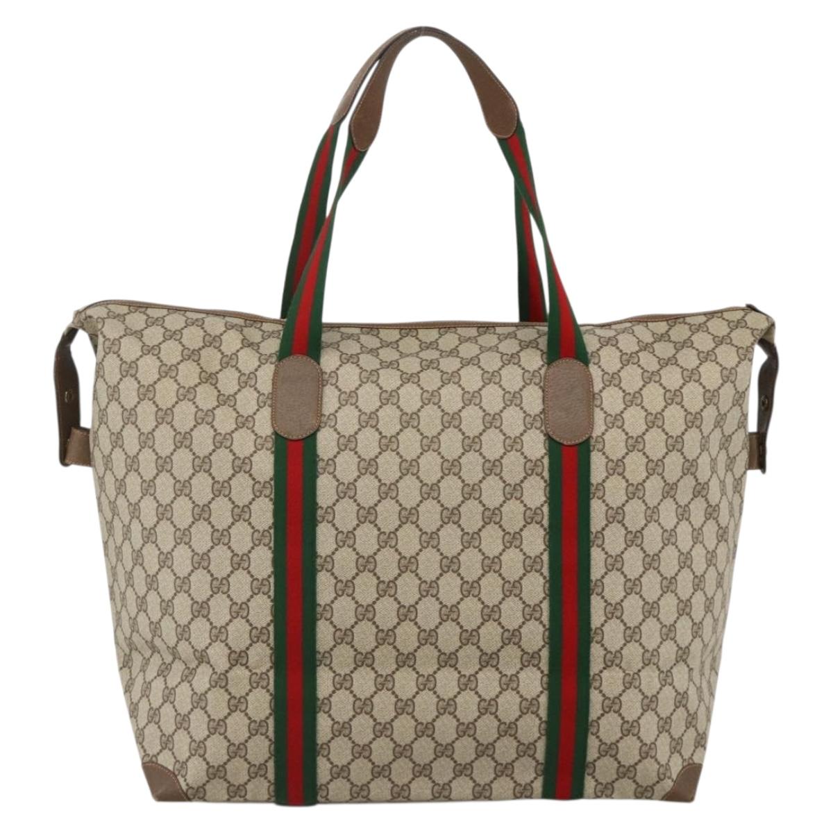 GUCCI GG Supreme Web Sherry Line Boston Bag PVC Beige Gold 89 19 012 Auth BAZ049