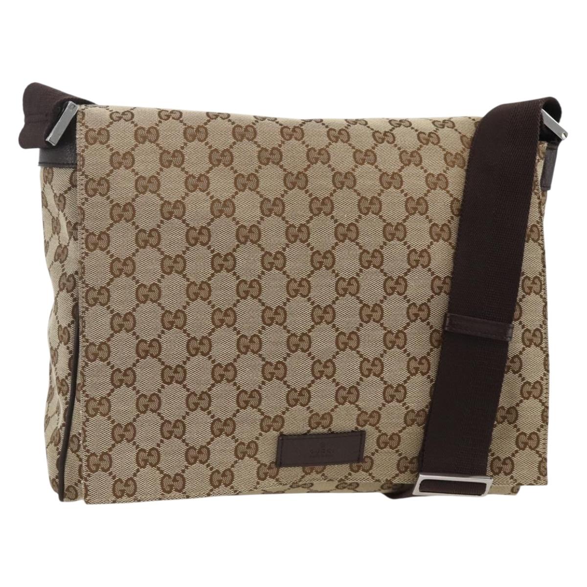 GUCCI GG Canvas Shoulder Bag Beige Silver 146236 Auth BAZ050A