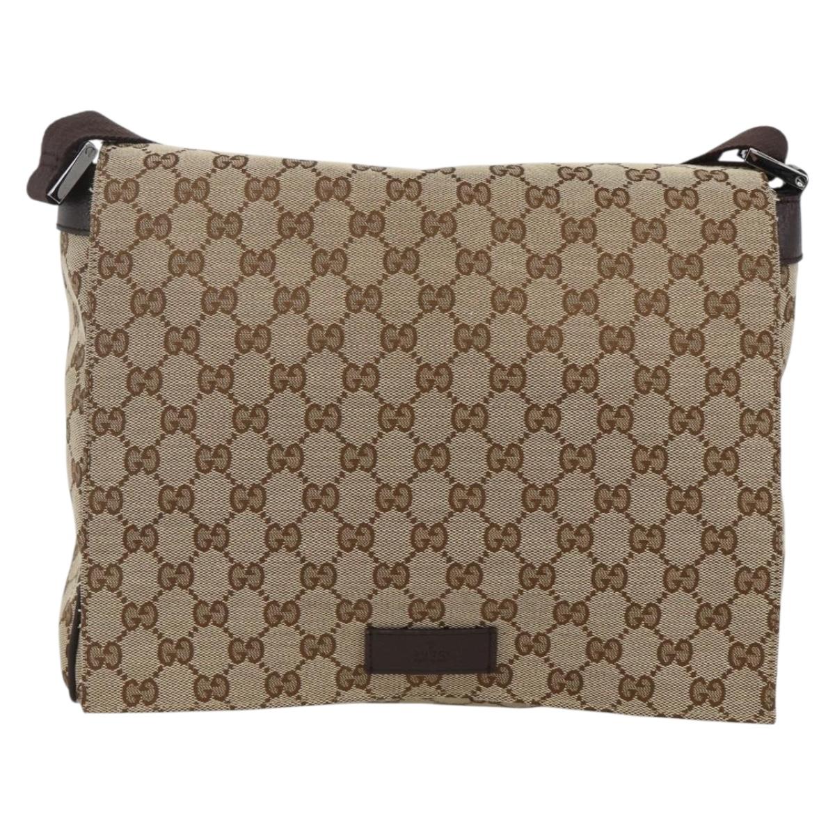 GUCCI GG Canvas Shoulder Bag Beige Silver 146236 Auth BAZ050A