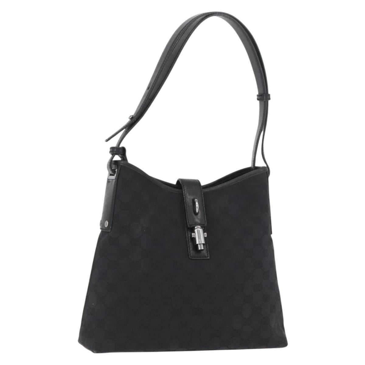 GUCCI GG Canvas Jackie Shoulder Bag Black Silver 110291 Auth BAZ053A