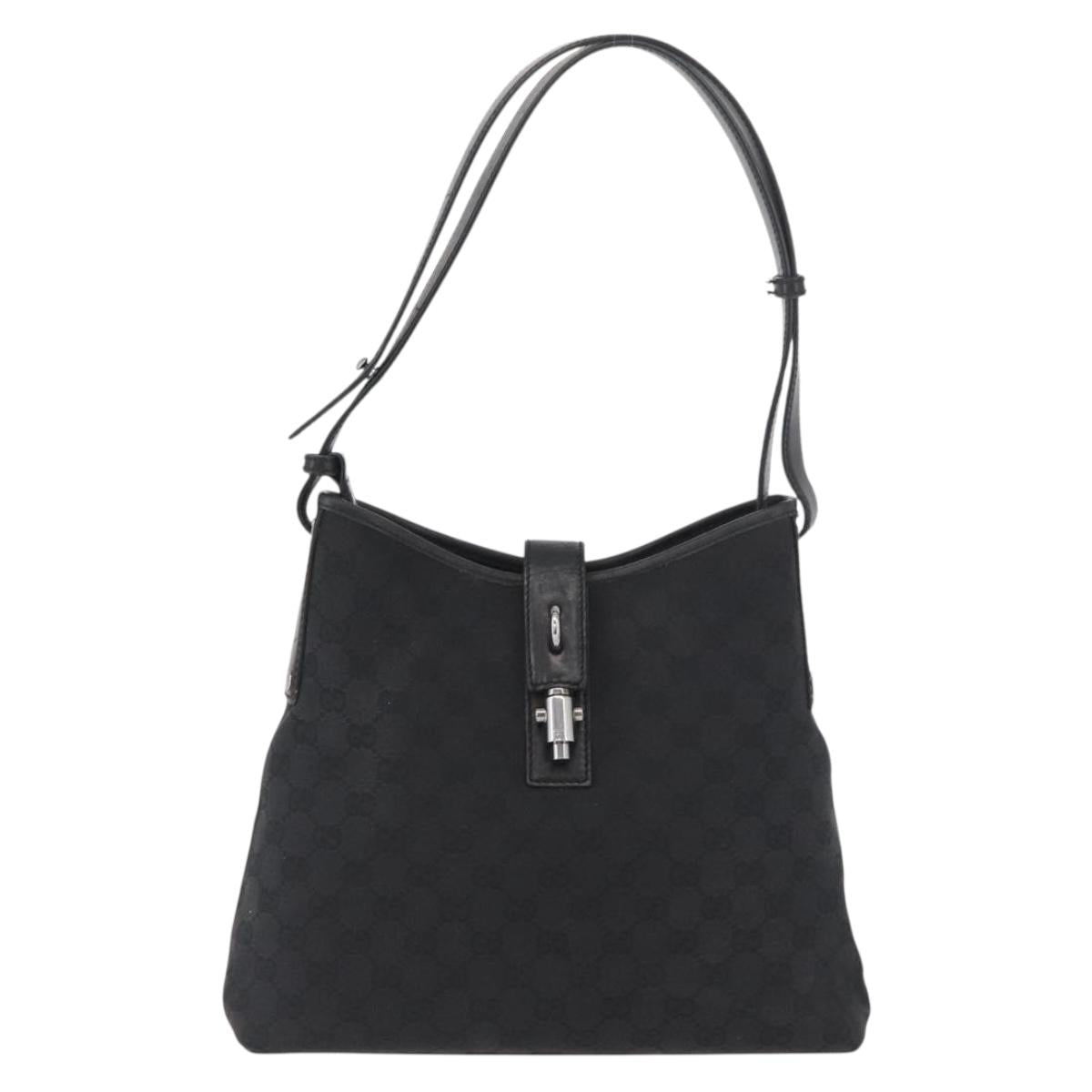 GUCCI GG Canvas Jackie Shoulder Bag Black Silver 110291 Auth BAZ053A