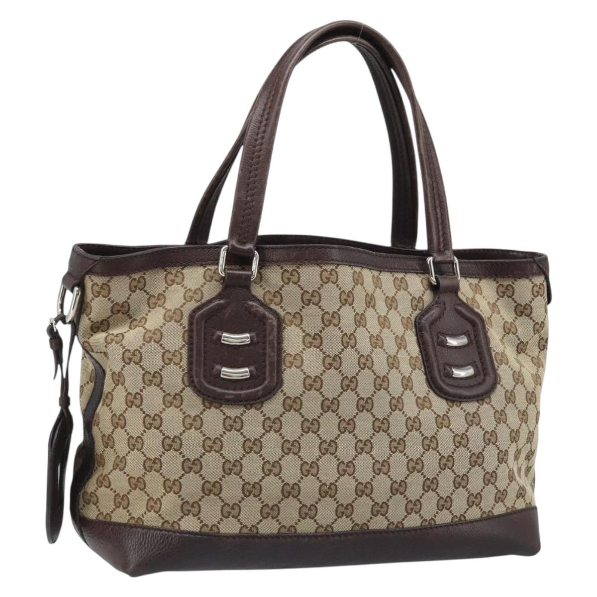 GUCCI GG Canvas Tote Bag Beige Silver 241101 Auth BAZ054A