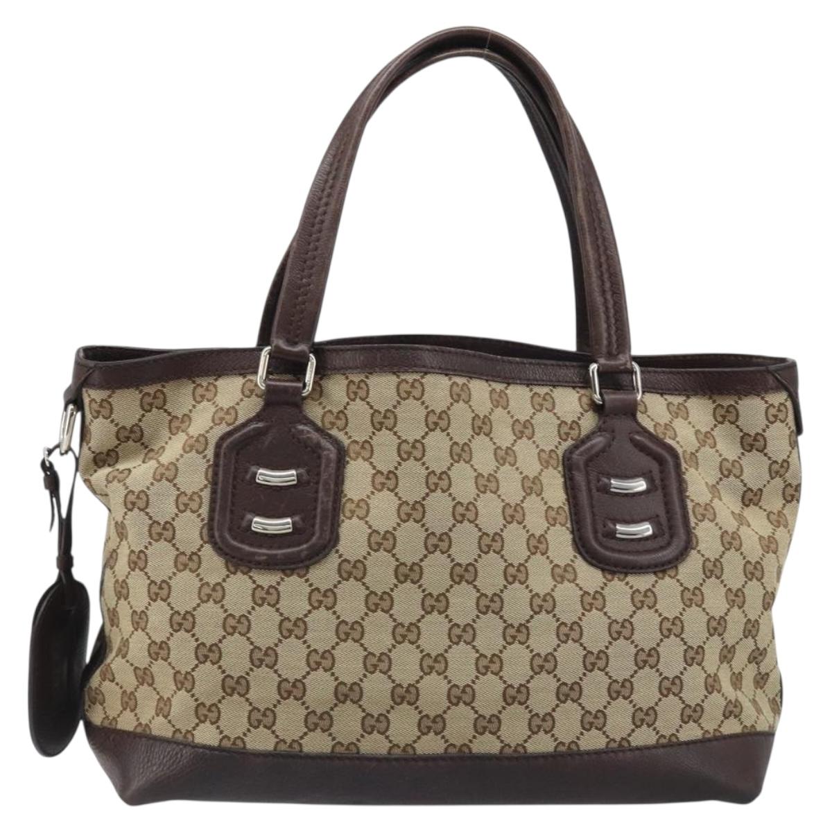 GUCCI GG Canvas Tote Bag Beige Silver 241101 Auth BAZ054A