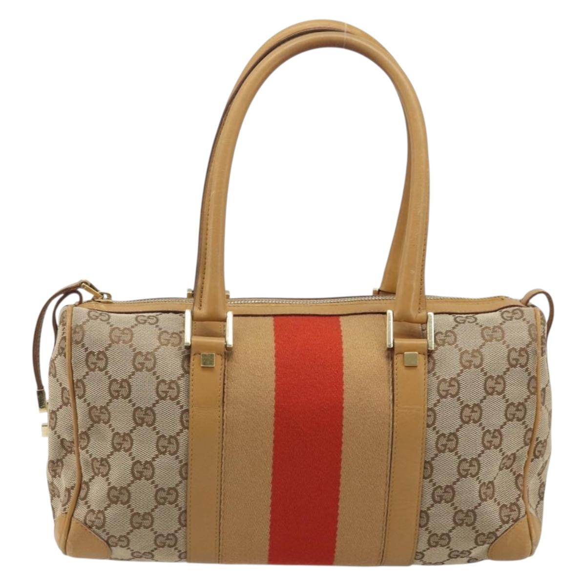GUCCI GG Canvas Sherry Line Hand Bag Beige Gold 000 0851 Auth BAZ057
