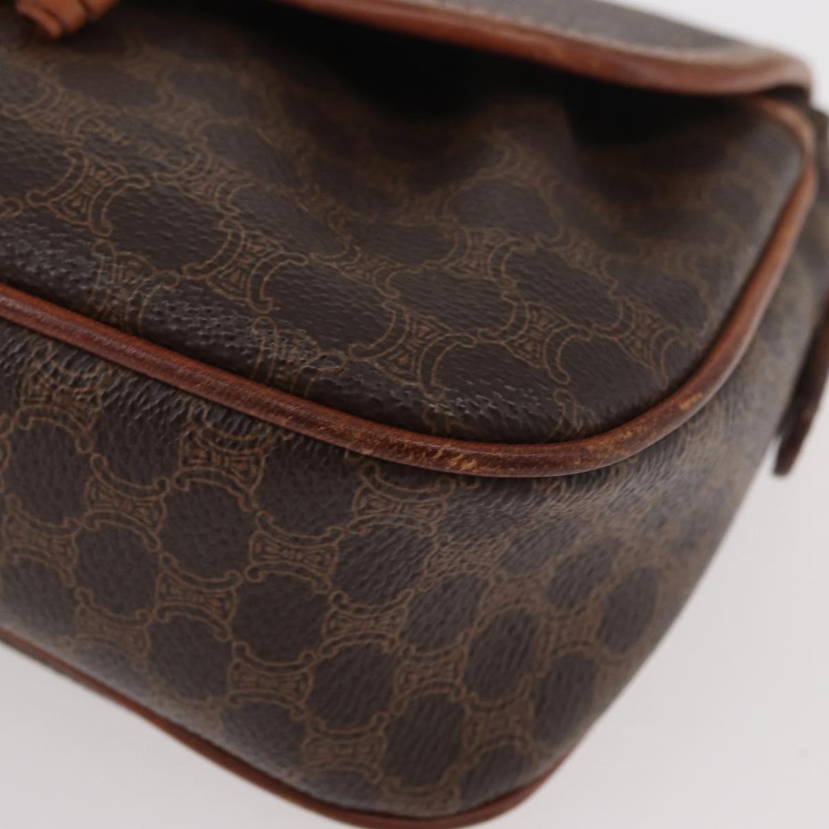 CELINE Macadam Canvas Shoulder Bag PVC Leather Brown Gold Auth BAZ059A