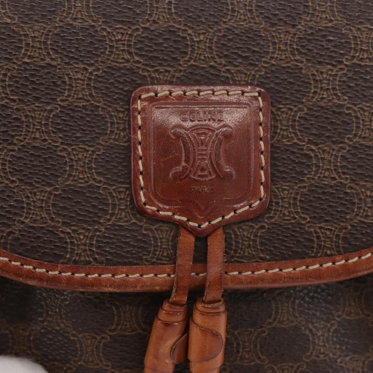 CELINE Macadam Canvas Shoulder Bag PVC Leather Brown Gold Auth BAZ059A