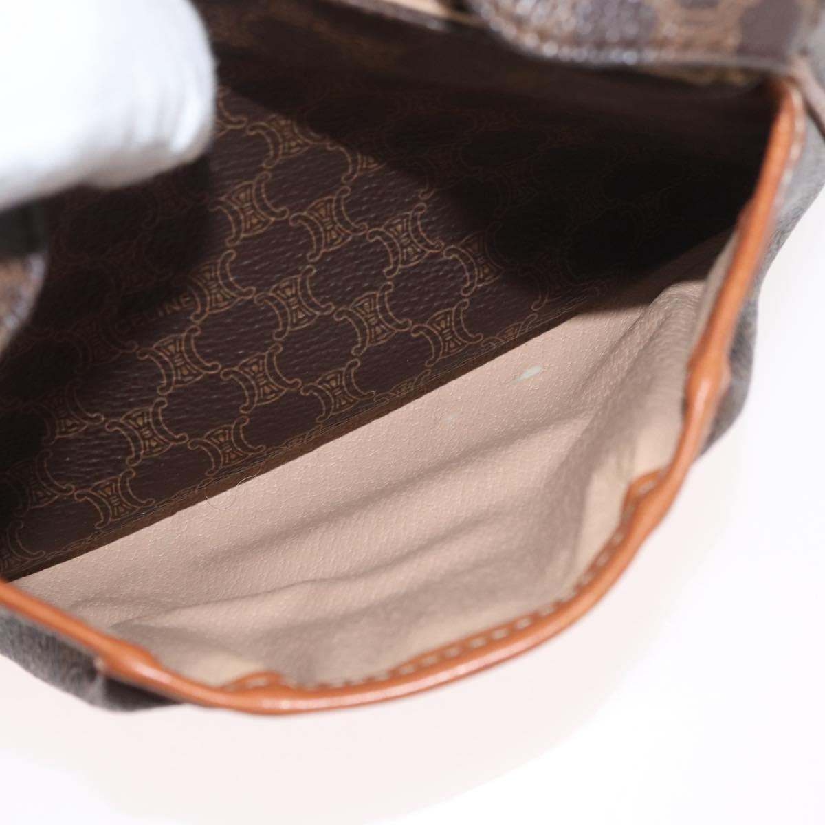 CELINE Macadam Canvas Shoulder Bag PVC Leather Brown Gold Auth BAZ059A