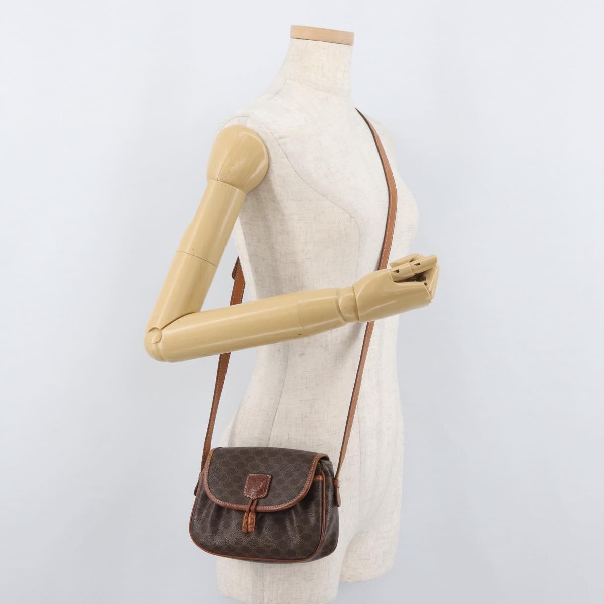CELINE Macadam Canvas Shoulder Bag PVC Leather Brown Gold Auth BAZ059A