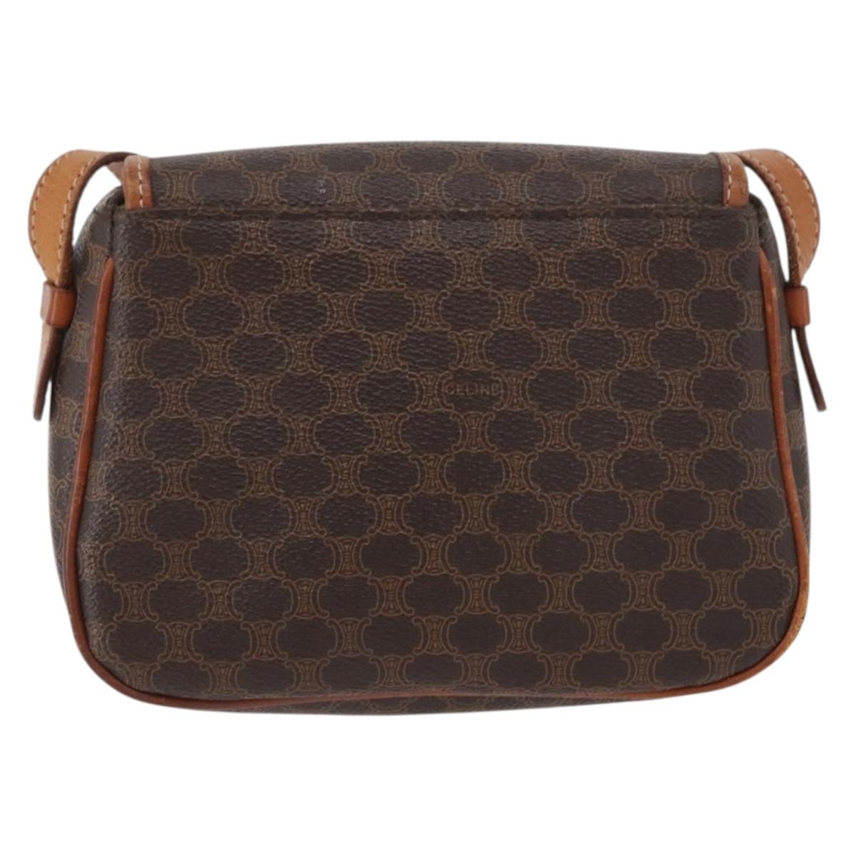 CELINE Macadam Canvas Shoulder Bag PVC Leather Brown Gold Auth BAZ059A