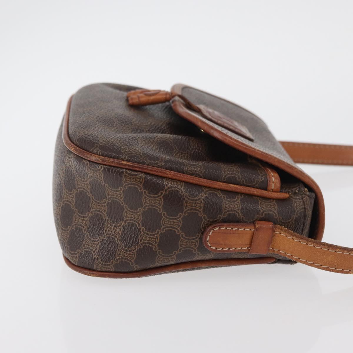 CELINE Macadam Canvas Shoulder Bag PVC Leather Brown Gold Auth BAZ059A