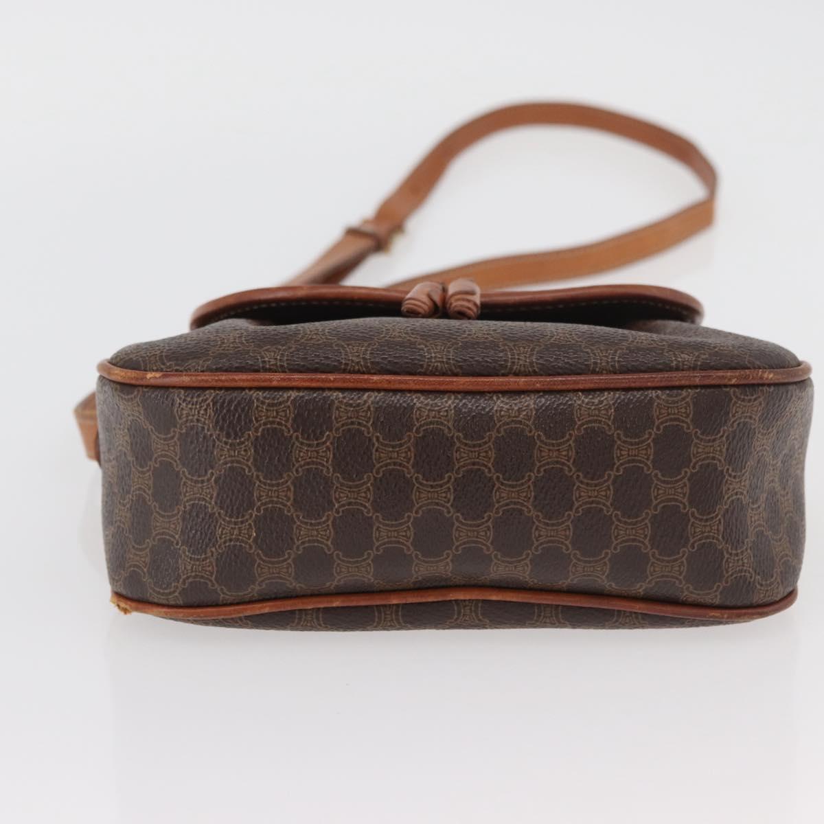 CELINE Macadam Canvas Shoulder Bag PVC Leather Brown Gold Auth BAZ059A