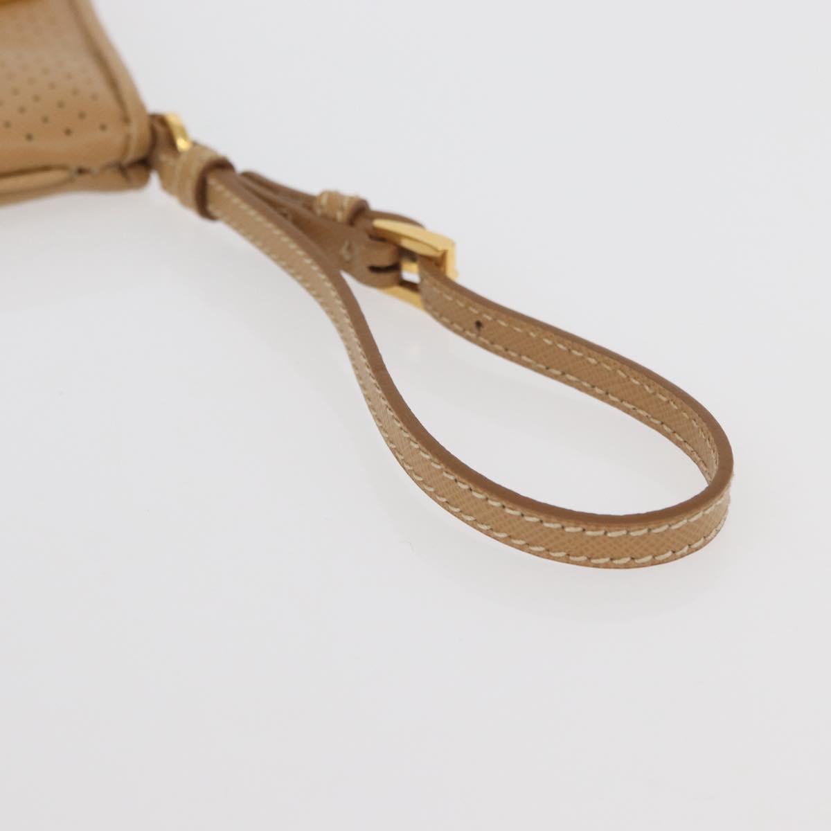PRADA Punching Pouch Leather Beige Gold Auth BAZ062A