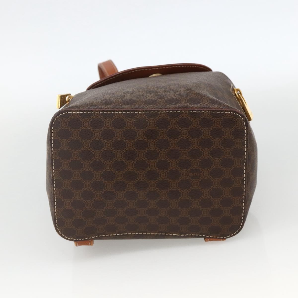 CELINE Macadam Canvas Backpack PVC Leather Brown Gold Auth BAZ067A