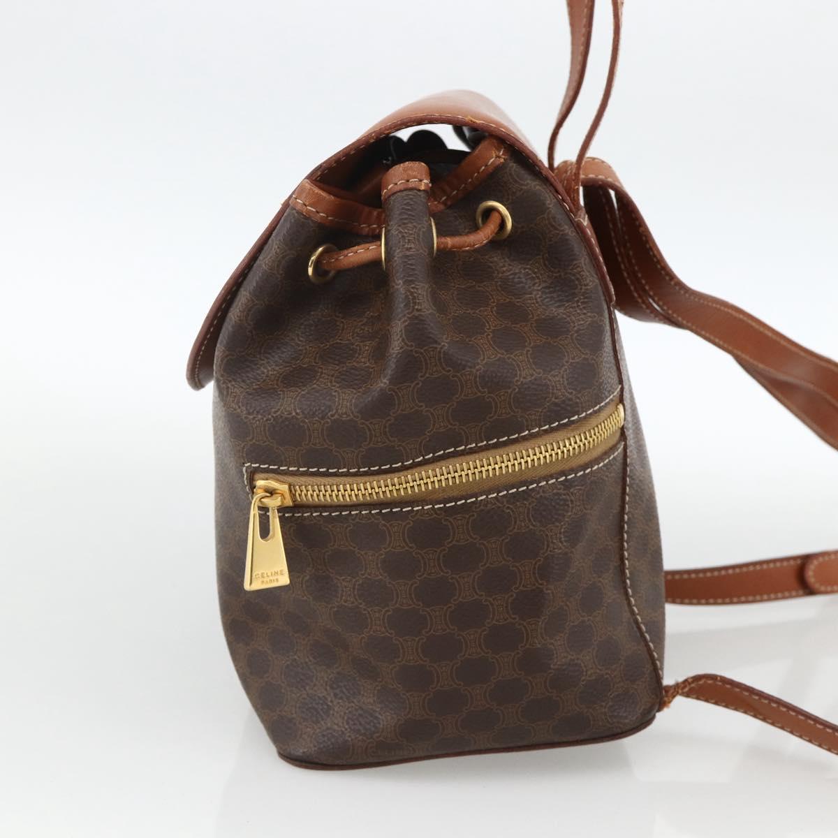 CELINE Macadam Canvas Backpack PVC Leather Brown Gold Auth BAZ067A