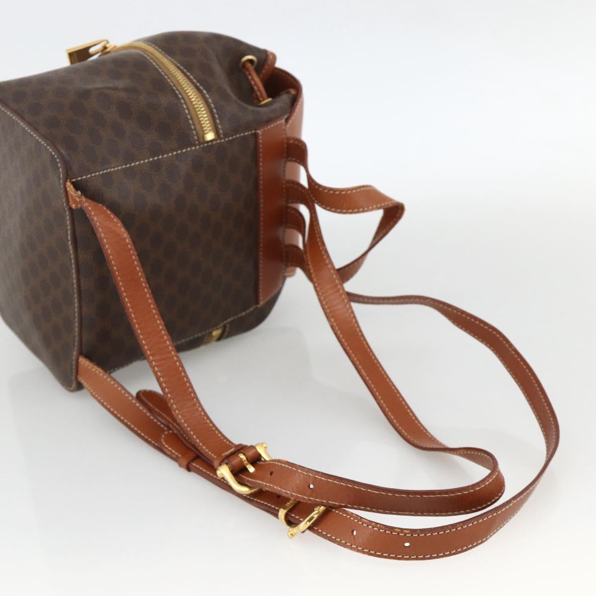 CELINE Macadam Canvas Backpack PVC Leather Brown Gold Auth BAZ067A