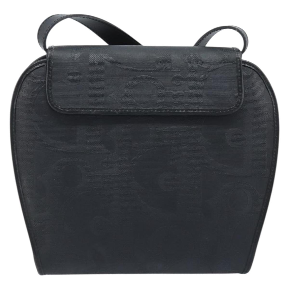 Christian Dior Trotter Canvas Shoulder Bag PVC Black Gold Auth BAZ068A