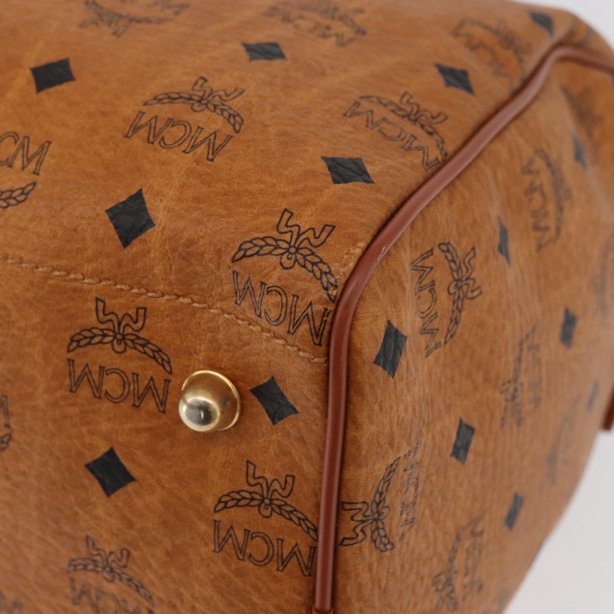 MCM Vicetos Logogram Boston Bag PVC Leather Brown Gold Auth BAZ070A
