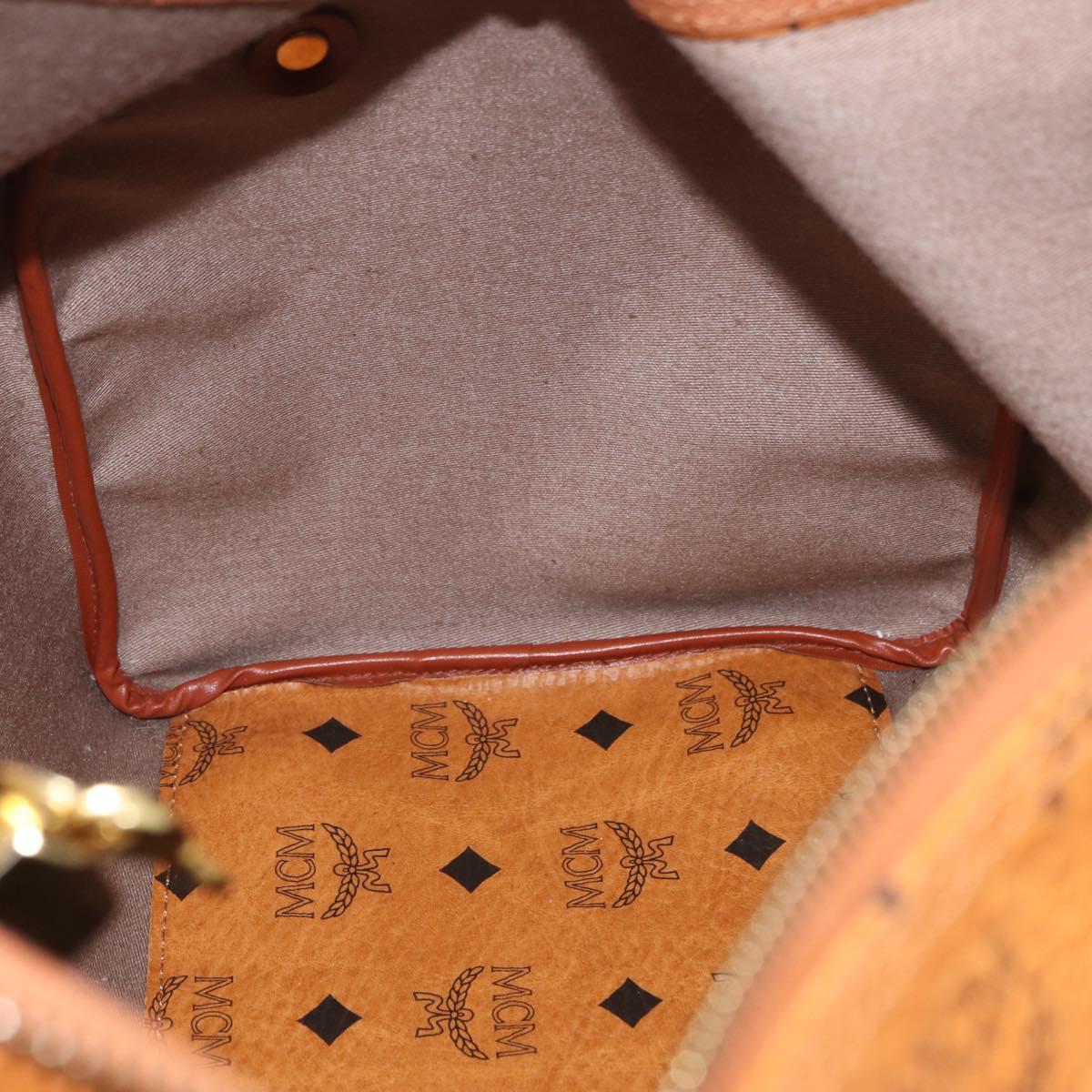 MCM Vicetos Logogram Boston Bag PVC Leather Brown Gold Auth BAZ070A