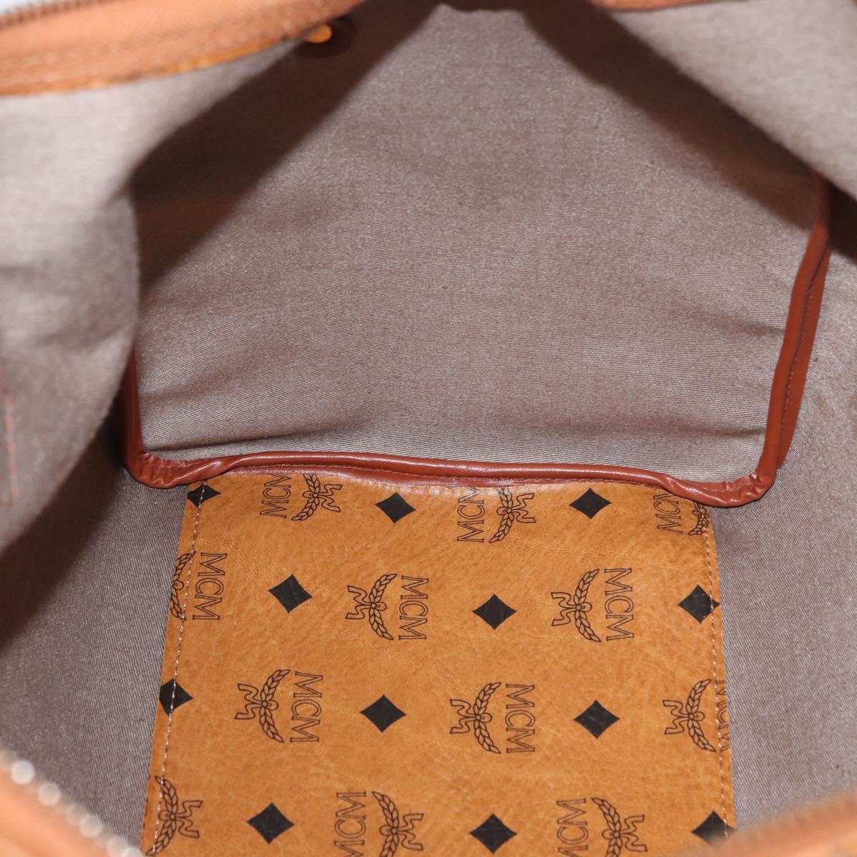 MCM Vicetos Logogram Boston Bag PVC Leather Brown Gold Auth BAZ070A