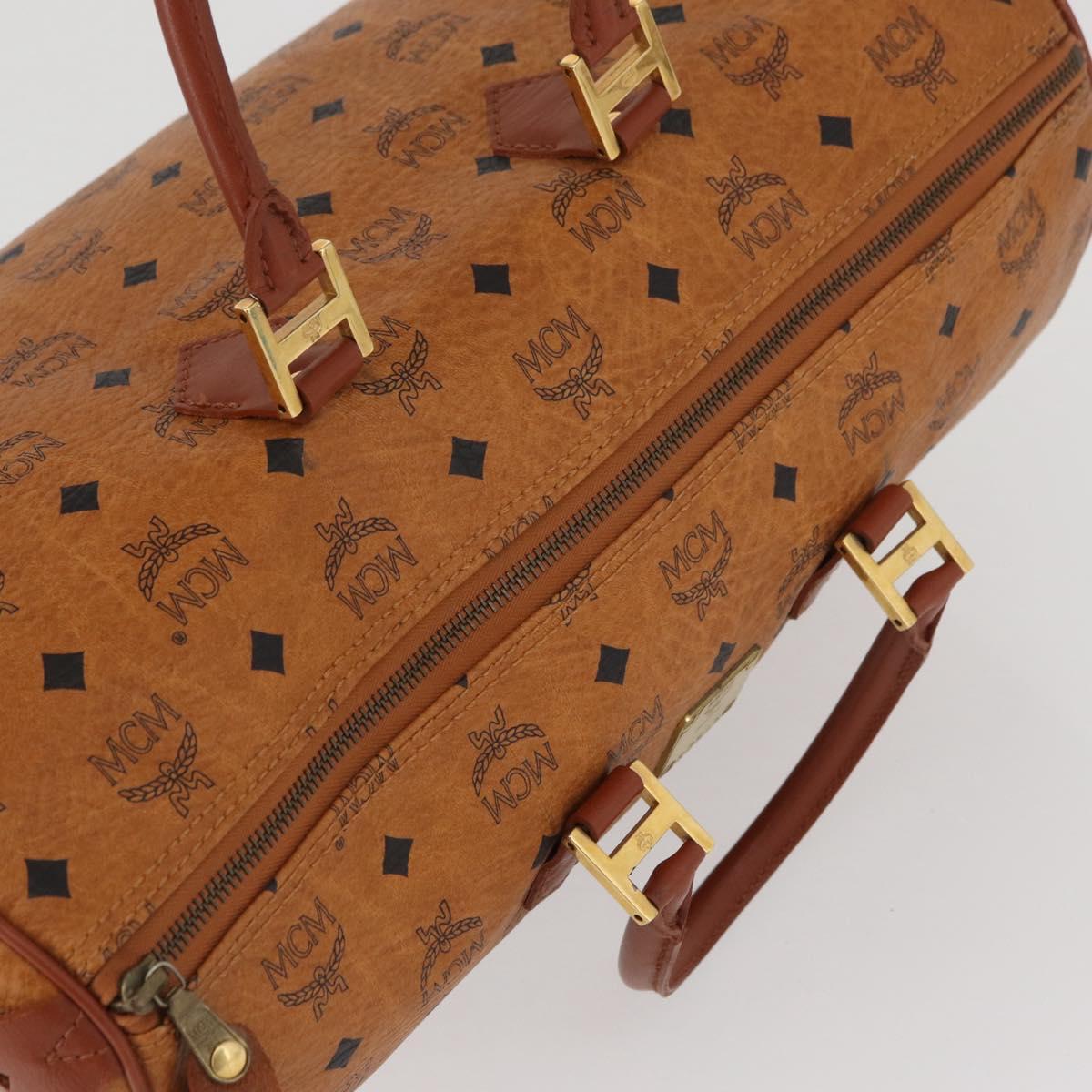 MCM Vicetos Logogram Boston Bag PVC Leather Brown Gold Auth BAZ070A