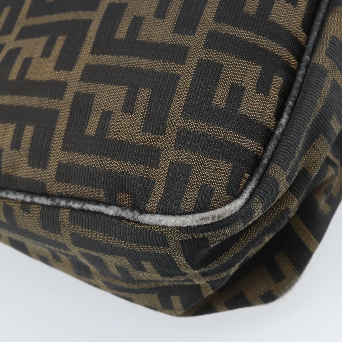 FENDI Zucca Canvas Shoulder Bag Black Brown Auth BAZ074