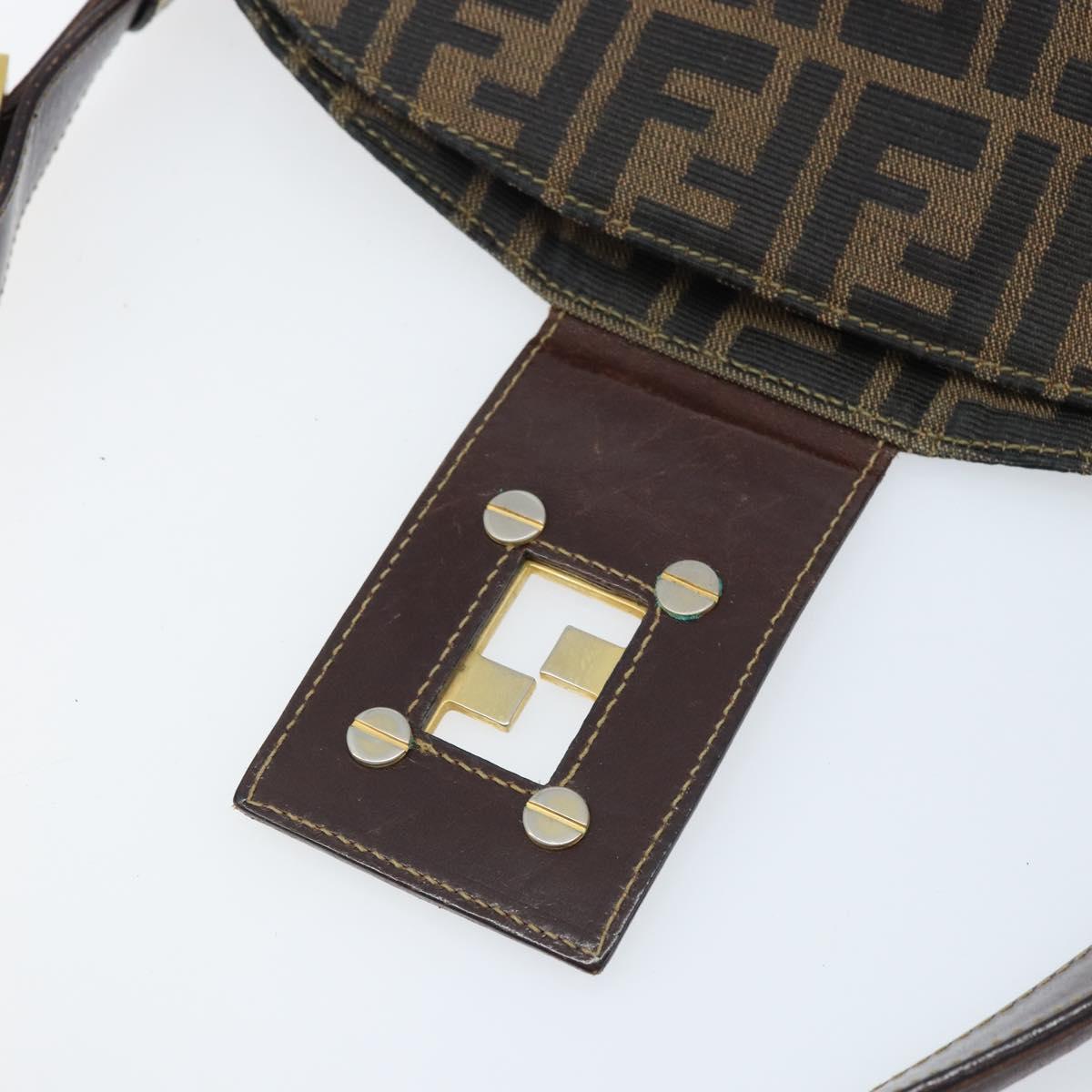 FENDI Zucca Canvas Shoulder Bag Black Brown Auth BAZ074