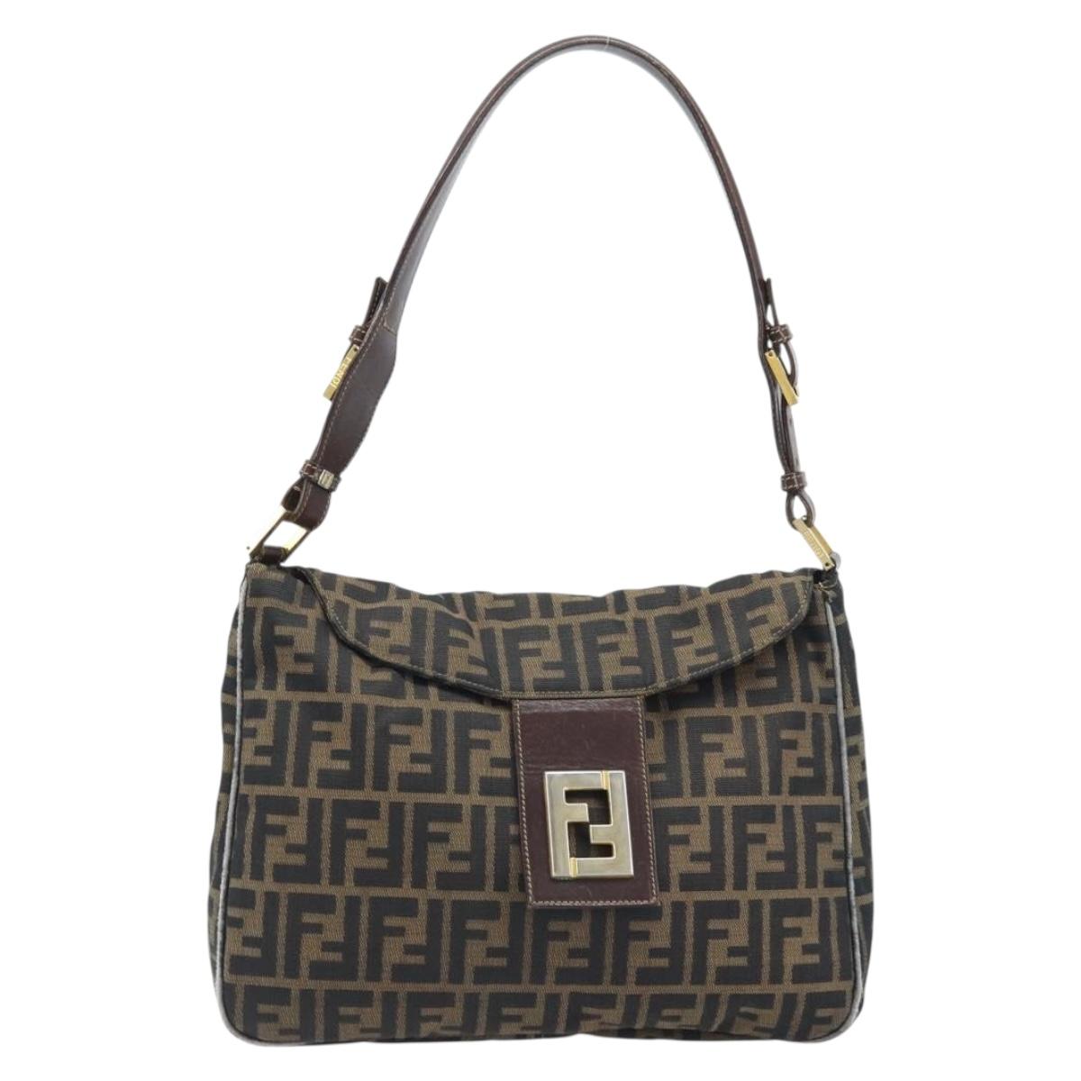 FENDI Zucca Canvas Shoulder Bag Black Brown Auth BAZ074