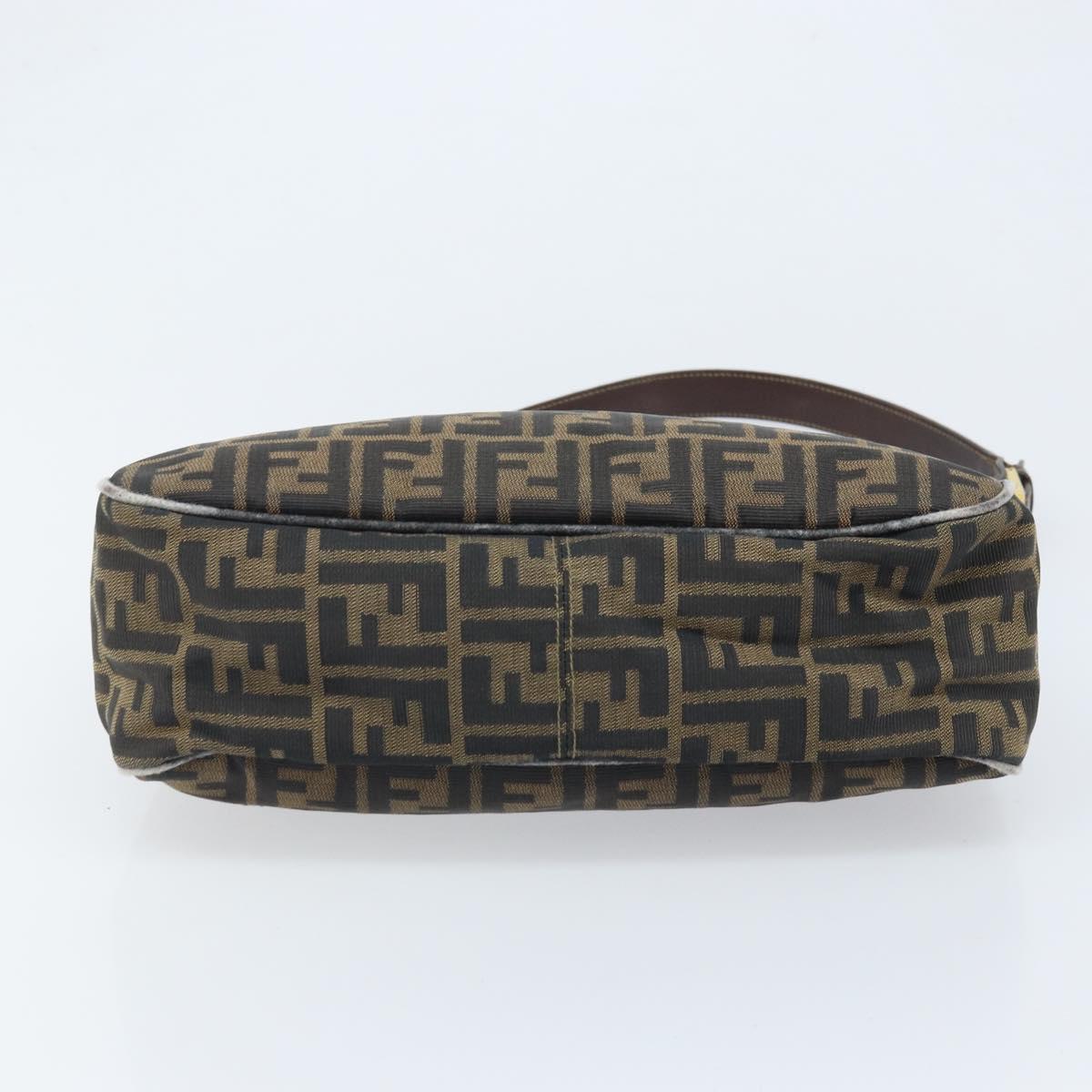 FENDI Zucca Canvas Shoulder Bag Black Brown Auth BAZ074