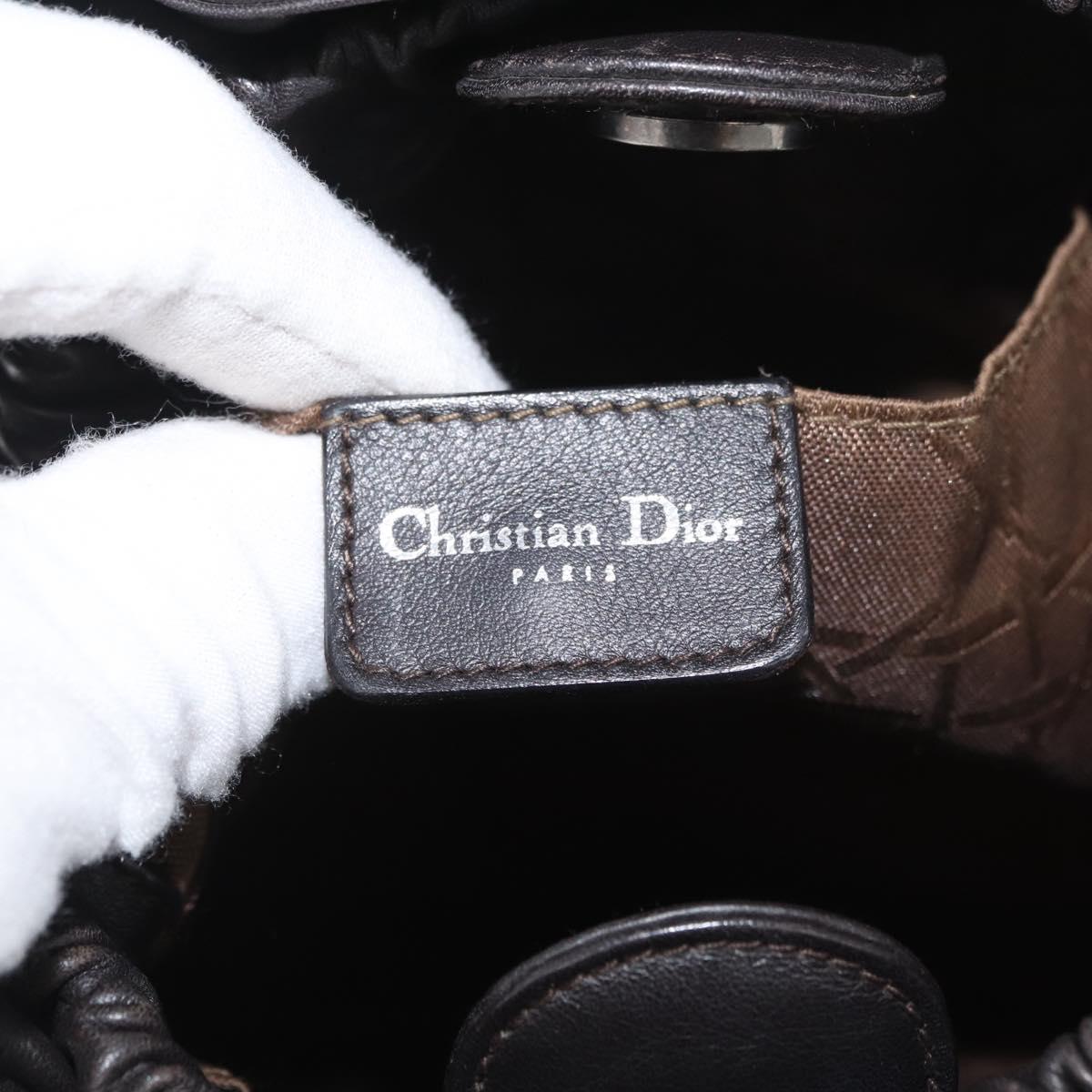 Christian Dior Maris Pearl Hand Bag Leather Dark Brown Auth BAZ076A