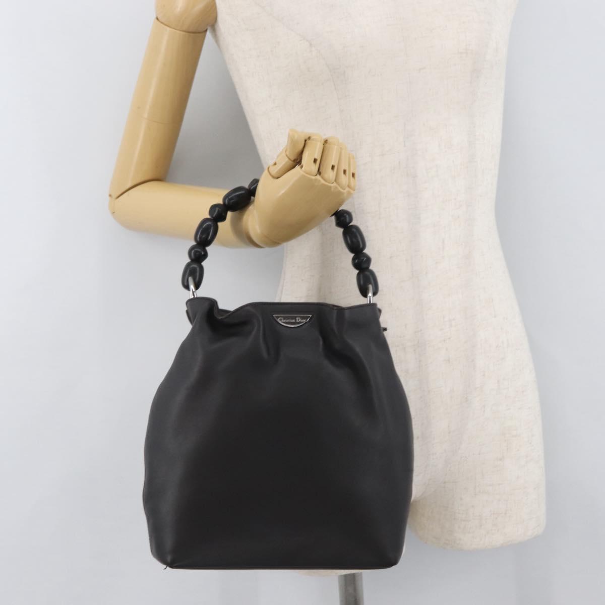 Christian Dior Maris Pearl Hand Bag Leather Dark Brown Auth BAZ076A