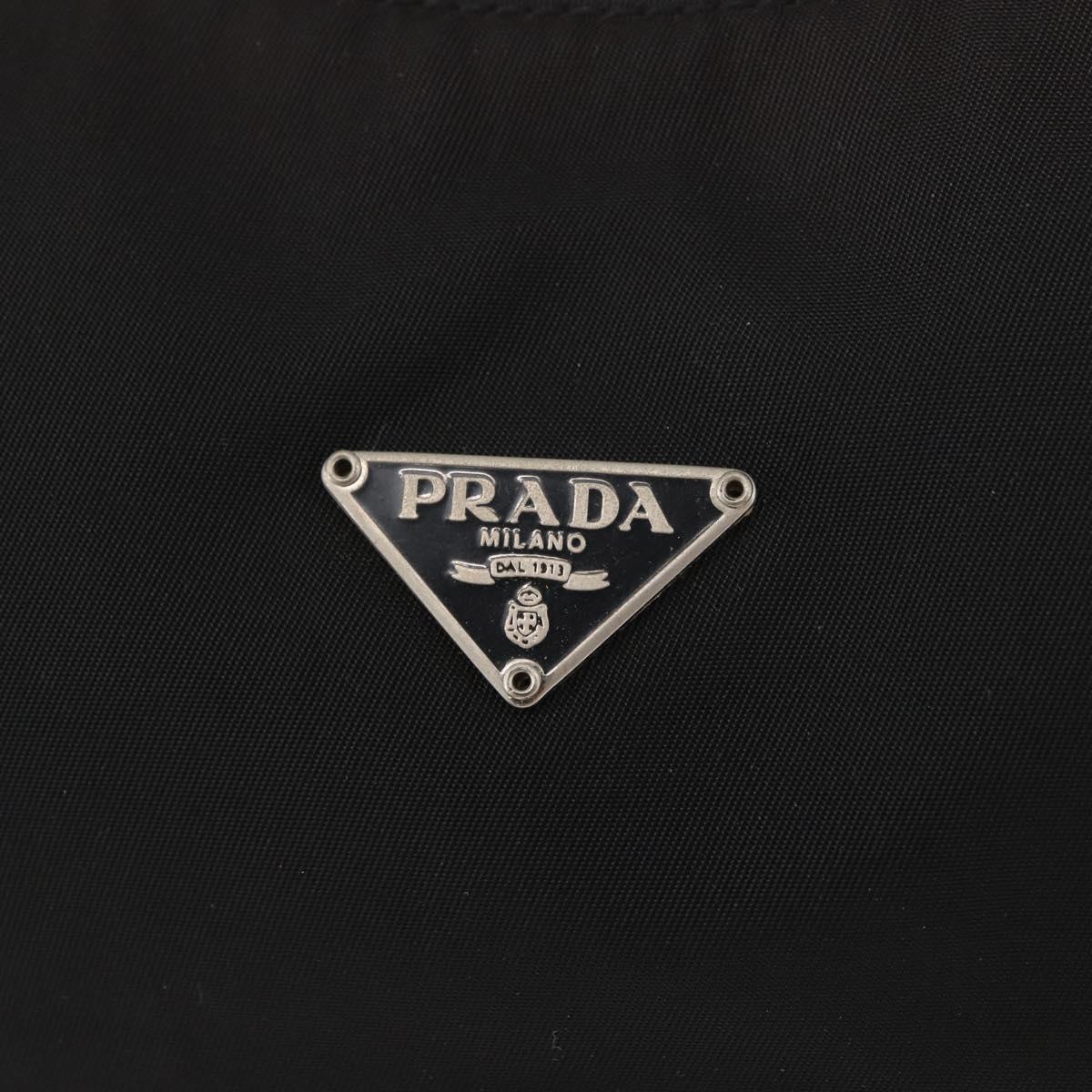 PRADA Hand Pouch Nylon Black Silver Auth BAZ078A