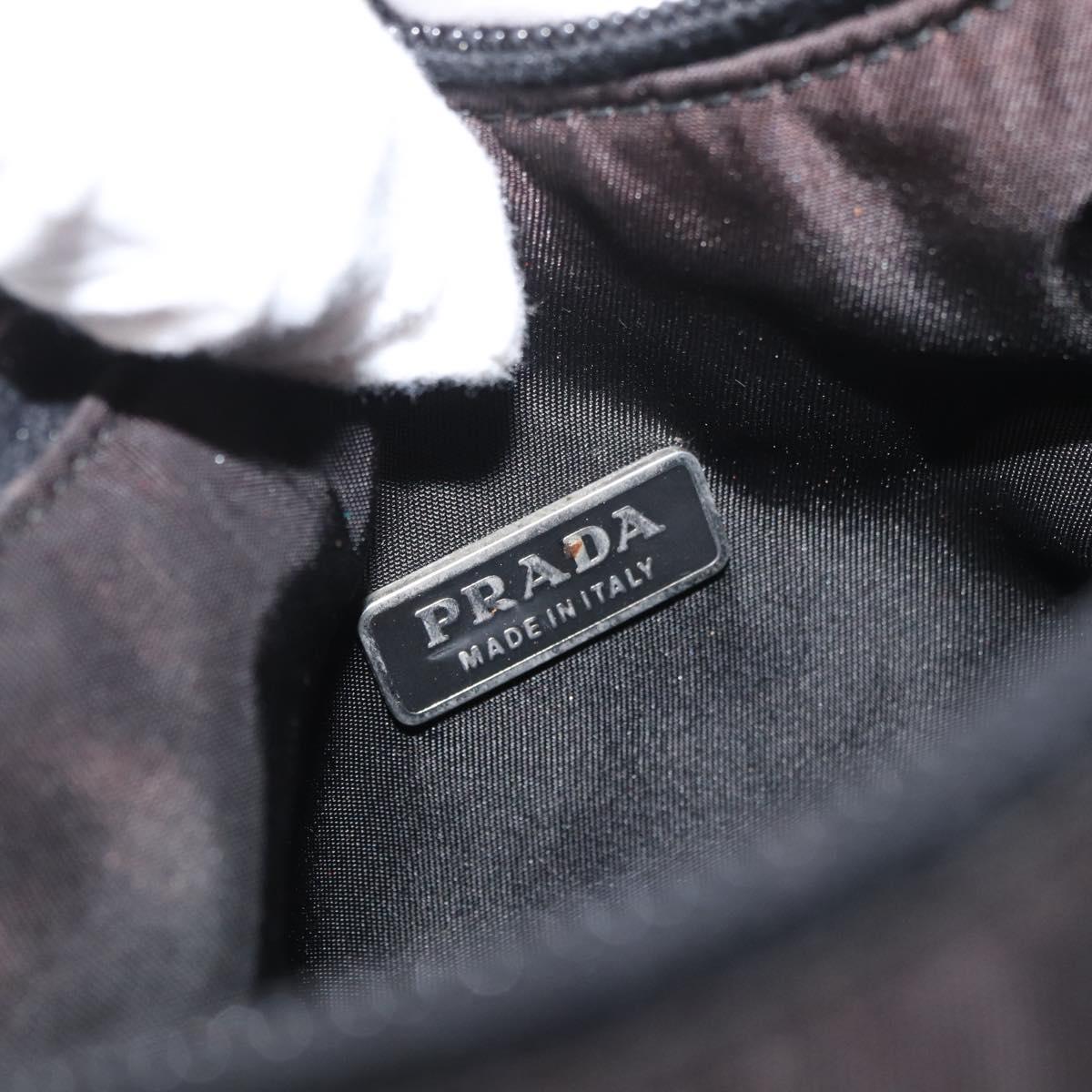 PRADA Hand Pouch Nylon Black Silver Auth BAZ078A