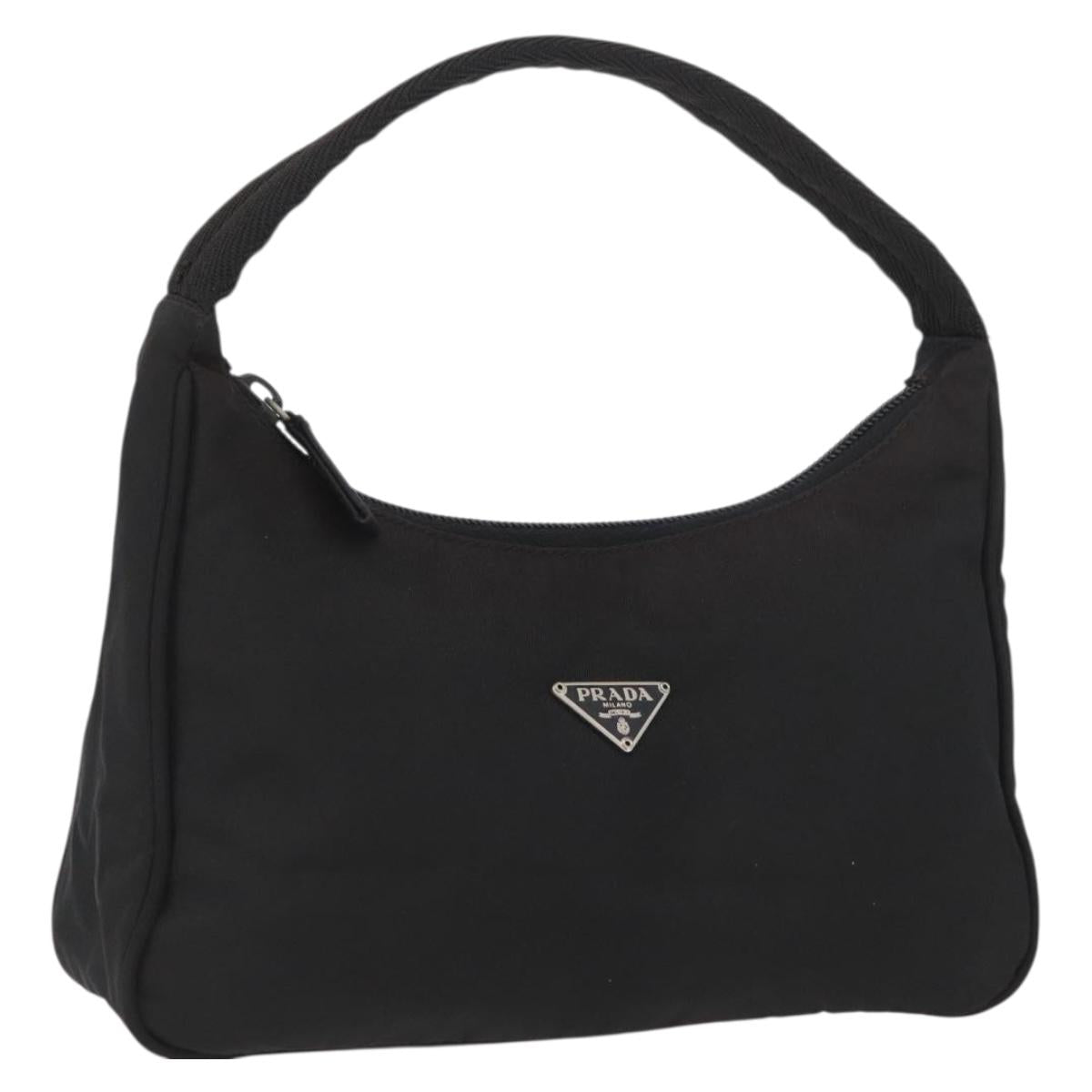 PRADA Hand Pouch Nylon Black Silver Auth BAZ078A