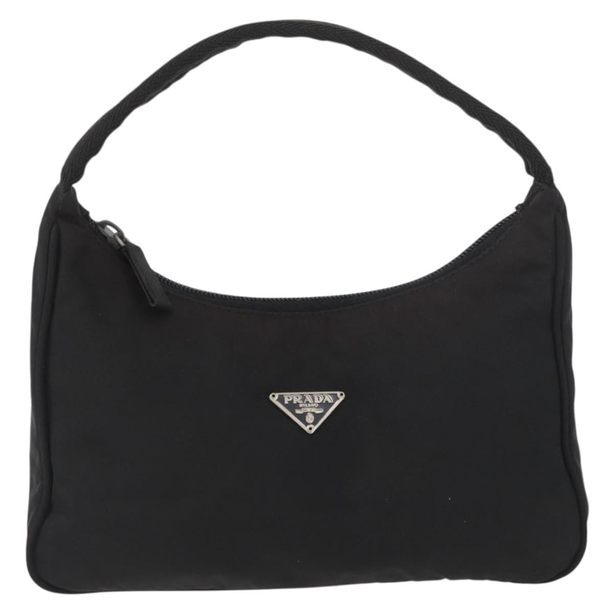 PRADA Hand Pouch Nylon Black Silver Auth BAZ078A