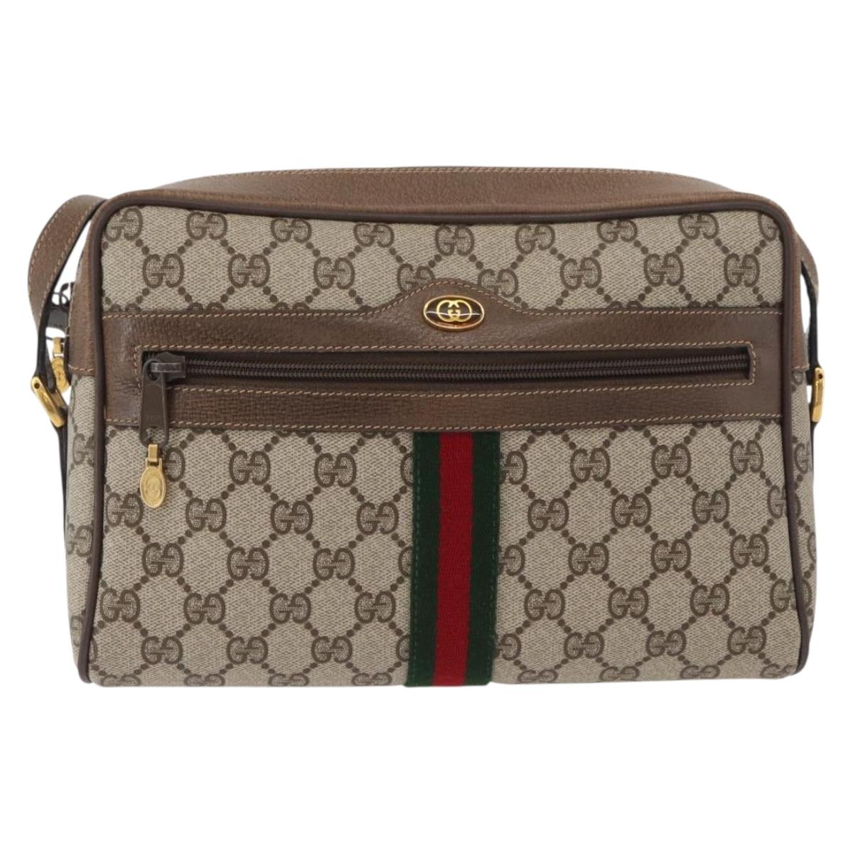 GUCCI GG Supreme Web Sherry Line Bag PVC Beige Gold 24 02 005 Auth BAZ088