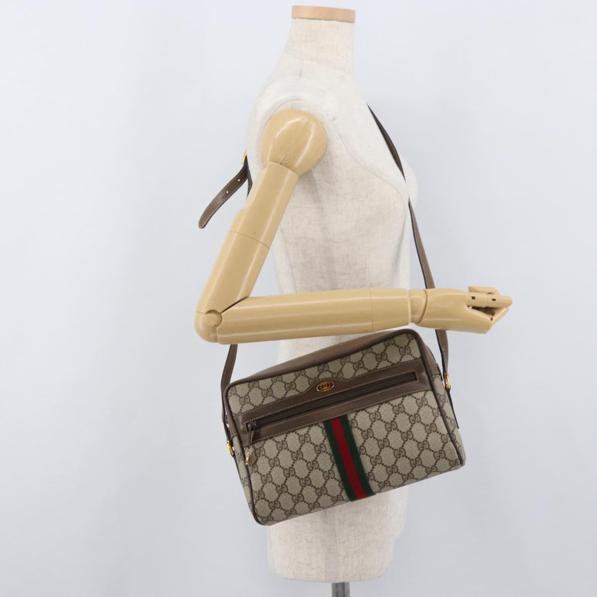 GUCCI GG Supreme Web Sherry Line Bag PVC Beige Gold 24 02 005 Auth BAZ088